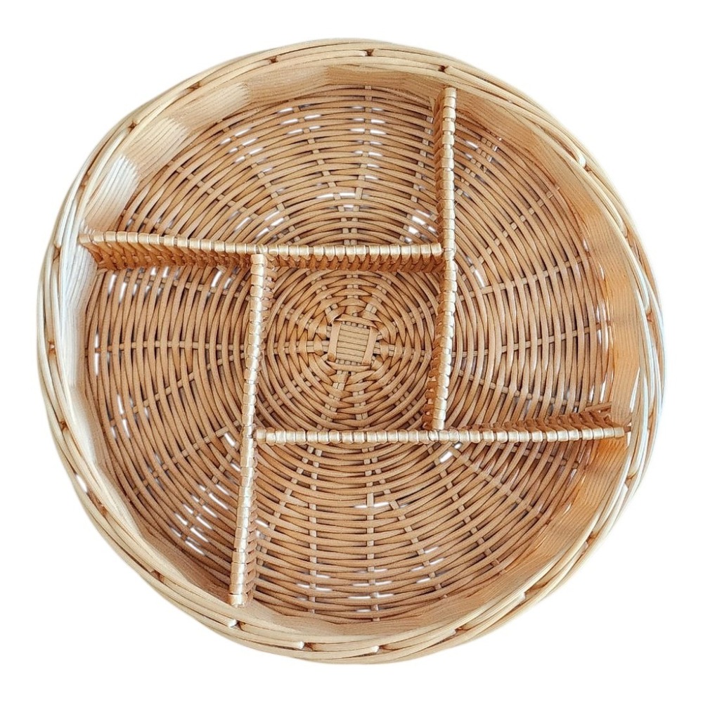 Vtg Boho Rattan‎ Wall Hanging Serving Tray 10" Diameter